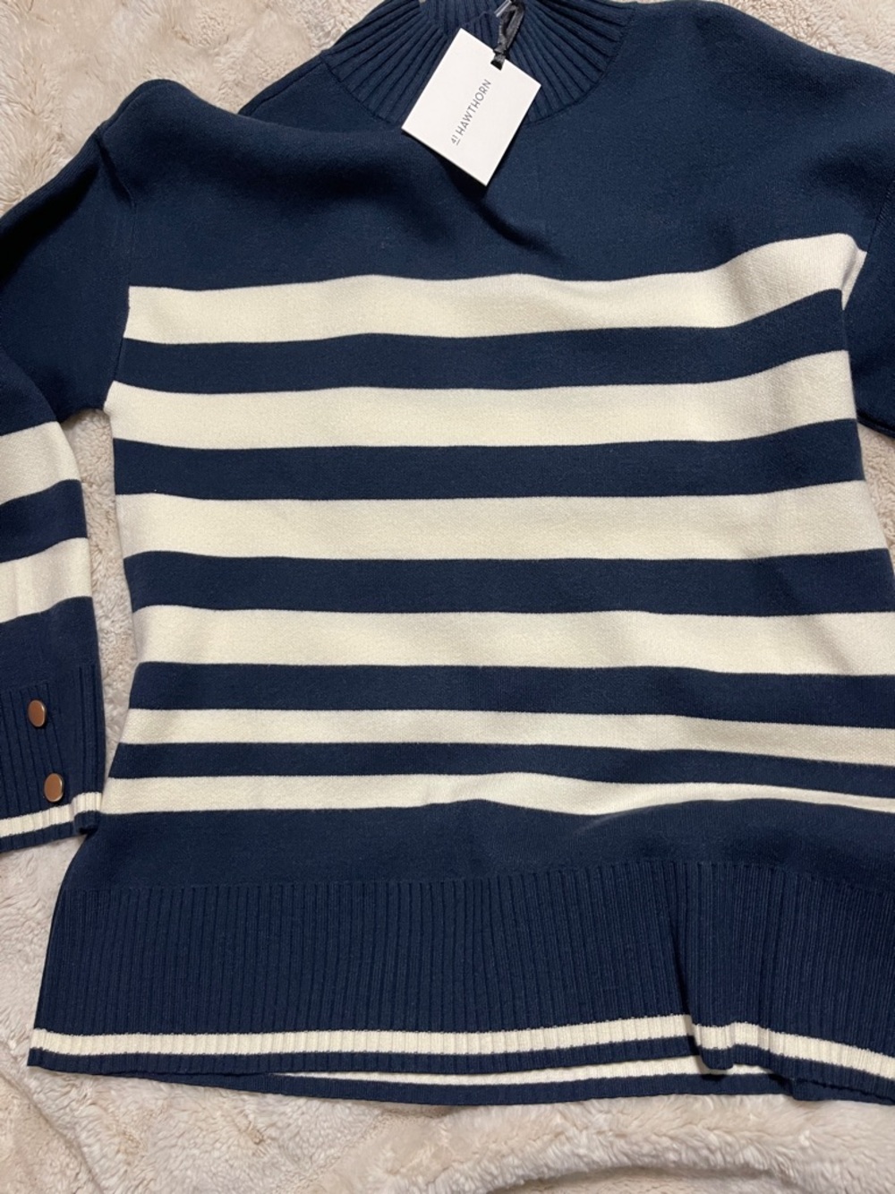 41 Hawthorn Navy & Cream Striped Turtleneck Pullover